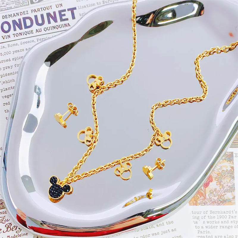 Cute Mouse Pendant Necklace Crystal Inlaid Women Jewelry Birthday Gift
