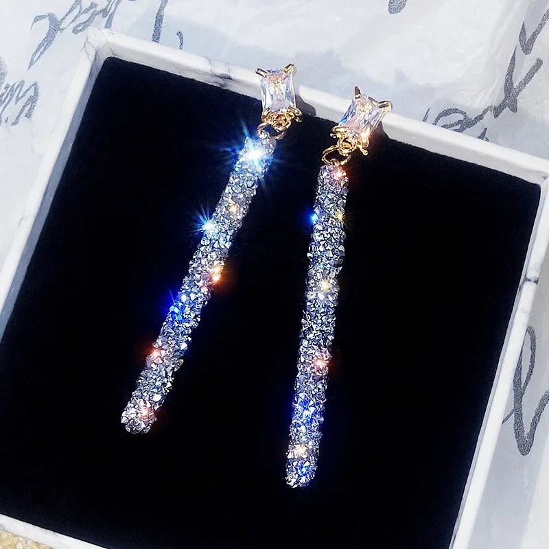 925 Silver Needle Net Long Earrings with Swarovski Crystal