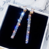 925 Silver Needle Net Long Earrings with Swarovski Crystal