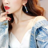 925 Silver Needle Net Long Earrings with Swarovski Crystal