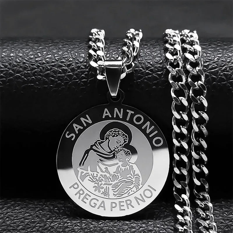 SAN ANTONIO PRAYS FOR US Archangel Round Stainless Steel Necklaces