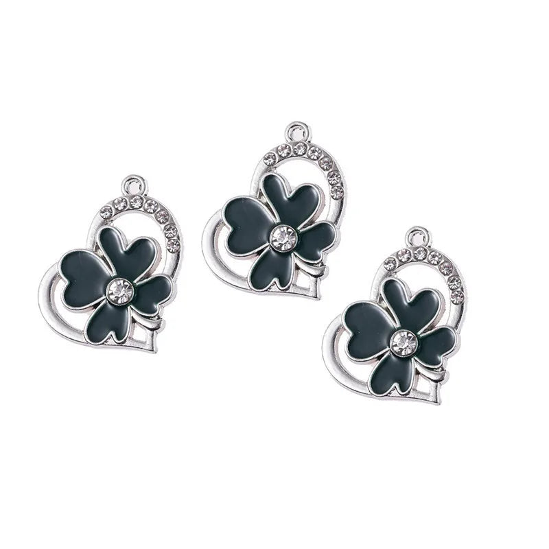 10Pcs Rhinestone Heart Charms Pendent, DIY Jewelry Making Accessories