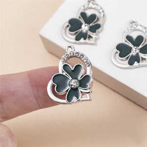 10Pcs Rhinestone Heart Charms Pendent, DIY Jewelry Making Accessories