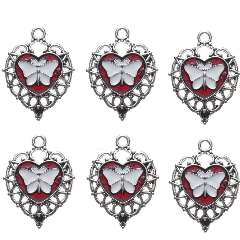 10pcs Enamel Butterfly Heart Charms Pendant DIY Keychain Earrings