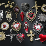 50pcs Mixed Heart Shield Cross Skeleton Charms Pendant DIY Necklace Earrings