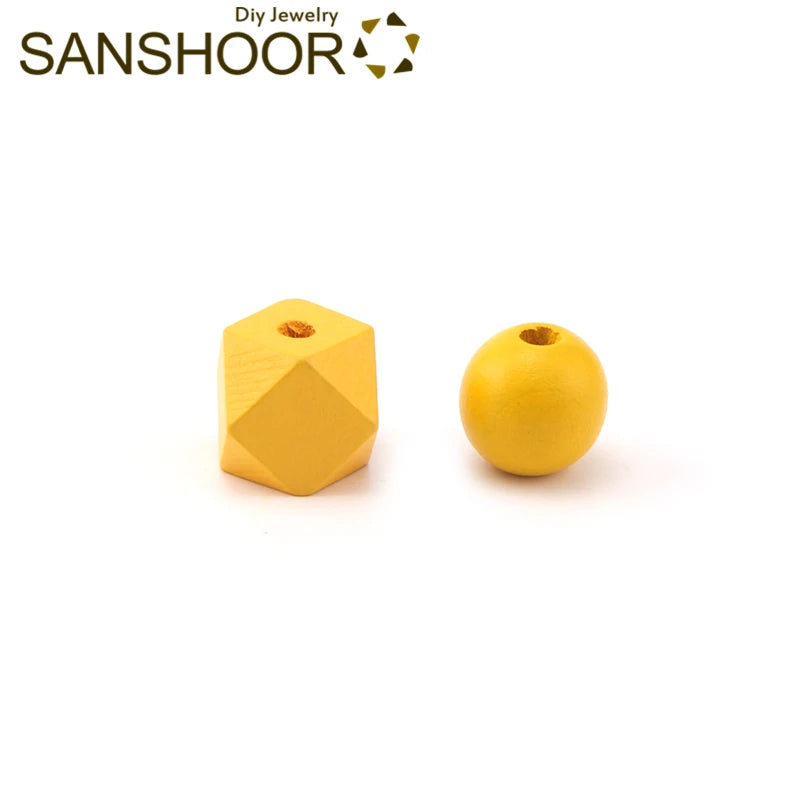 14 Colors Geometric Wood Beads Set 20mm Size 40Pcs