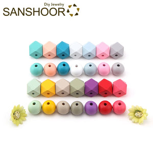 14 Colors Geometric Wood Beads Set 20mm Size 40Pcs