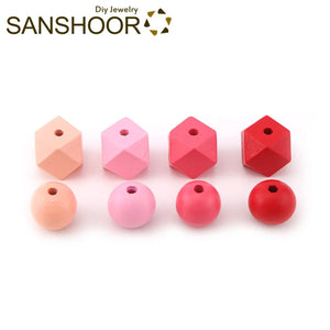 14 Colors Geometric Wood Beads Set 20mm Size 40Pcs