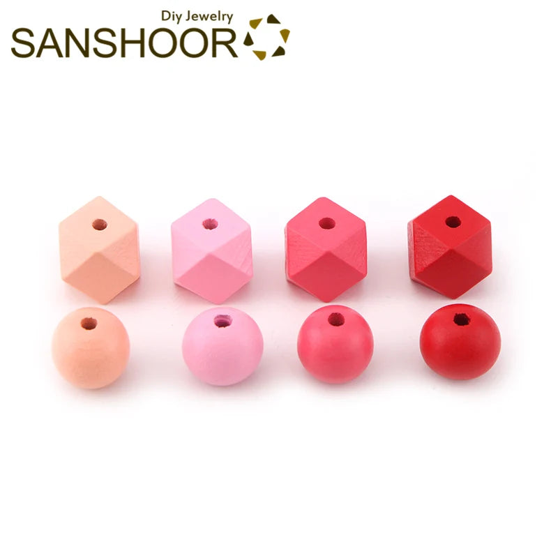 14 Colors Geometric Wood Beads Set 20mm Size 40Pcs