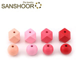 14 Colors Geometric Wood Beads Set 20mm Size 40Pcs