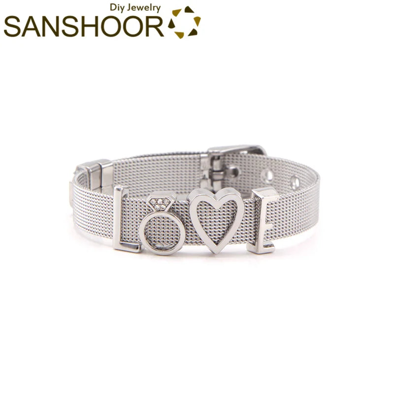 Keeper Designs Bracelet Set LOVE Heart Crystal Slide Charms For Woman