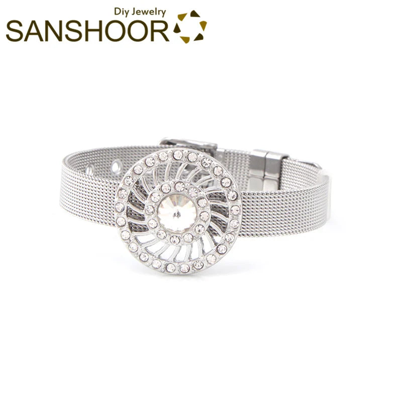 Stainless Steel Keeper Bracelets Set with Crystal Circle Charms for Christmas