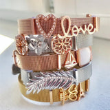 Stainless Steel Mesh Armband Bracelet Bangle with Stoppers for Charms 5Pcs