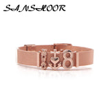 Stainless Steel Mesh Bracelet Set With Rubber Blocker & Slide Charms