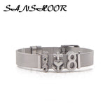 Stainless Steel Mesh Bracelet Set With Rubber Blocker & Slide Charms