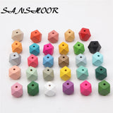 Geometric Wooden Beads Rainbow Colors for Teething Necklace Jewelry 30pcs