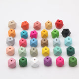 Geometric Wooden Beads Rainbow Colors for Teething Necklace Jewelry 30pcs