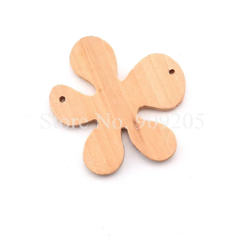 Unpainted 5-petal Flower Wood Crafts Natural Slices for Necklace 100pcs/lot