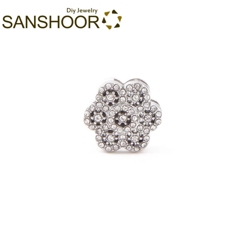 Crystal Flower Slide Charms for 10mm Leather Bracelet, Women Christmas Gift