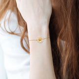 925 Sterling Silver Bracelet Yellow Daisy Flower Fine Jewelry