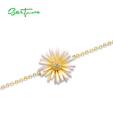 925 Sterling Silver Bracelet Yellow Daisy Flower Fine Jewelry