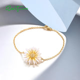 925 Sterling Silver Bracelet Yellow Daisy Flower Fine Jewelry