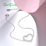 925 Silver Bracelet For Women Heart Cubic Zirconia Fine Jewelry
