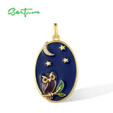 925 Silver Pendant Cubic Zirconia Owl Star Moon Enamel Jewelry
