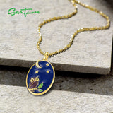 925 Silver Pendant Cubic Zirconia Owl Star Moon Enamel Jewelry