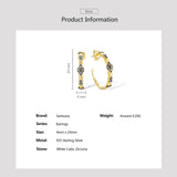 925 Silver Big Hoop Earrings Sparkling Zircons Yellow Plating Fine Jewelry