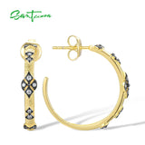 925 Silver Big Hoop Earrings Sparkling Zircons Yellow Plating Fine Jewelry