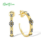 925 Silver Big Hoop Earrings Sparkling Zircons Yellow Plating Fine Jewelry
