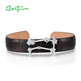 925 Silver Bracelet Bangle Women Adjustable Leather Gemini Constellation