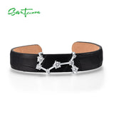 925 Silver Bangle Bracelet Adjustable Leather Scorpio Constellation
