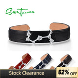 925 Silver Bangle Bracelet Adjustable Leather Scorpio Constellation
