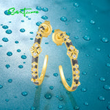 925 Silver Circle Hoop Earrings Zircons Yellow Plating