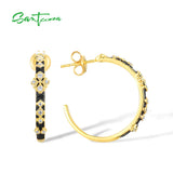 925 Silver Circle Hoop Earrings Zircons Yellow Plating