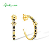 925 Silver Circle Hoop Earrings Zircons Yellow Plating