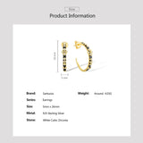 925 Silver Circle Hoop Earrings Zircons Yellow Plating