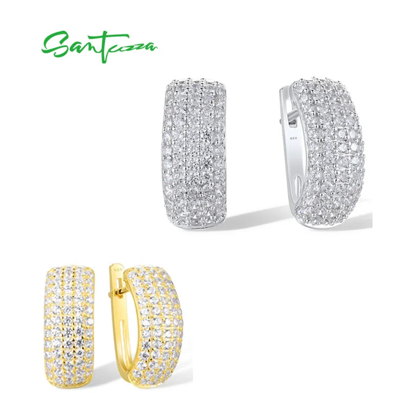 925 Silver Classic Bold Earrings, Cubic Zirconia, Latch back, Wedding Party