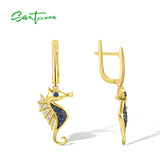 925 Silver Sea Horse Dangle Earrings Nano CZ Party Jewelry