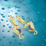 925 Silver Sea Horse Dangle Earrings Nano CZ Party Jewelry