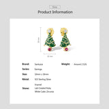 925 Silver Red CZ Christmas Tree Earrings