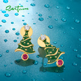 925 Silver Red CZ Christmas Tree Earrings