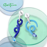 925 Silver Earrings Sky Stones Enamel Asymmetric Curved Line Jewelry