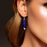 925 Silver Earrings Sky Stones Enamel Asymmetric Curved Line Jewelry