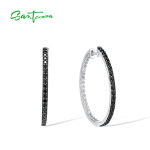 Sterling Silver Hoop Earrings Spinel CZ Large Circle Fine Jewelry