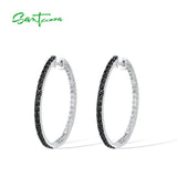 Sterling Silver Hoop Earrings Spinel CZ Large Circle Fine Jewelry