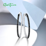 Sterling Silver Hoop Earrings Spinel CZ Large Circle Fine Jewelry
