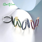 925 Silver Hoop Earrings White/Blue CZ Black/Green Spinel Lab Created Ruby